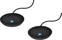 Logitech GROUP Expansion Microphones Only, two black desktop microphones with cables.