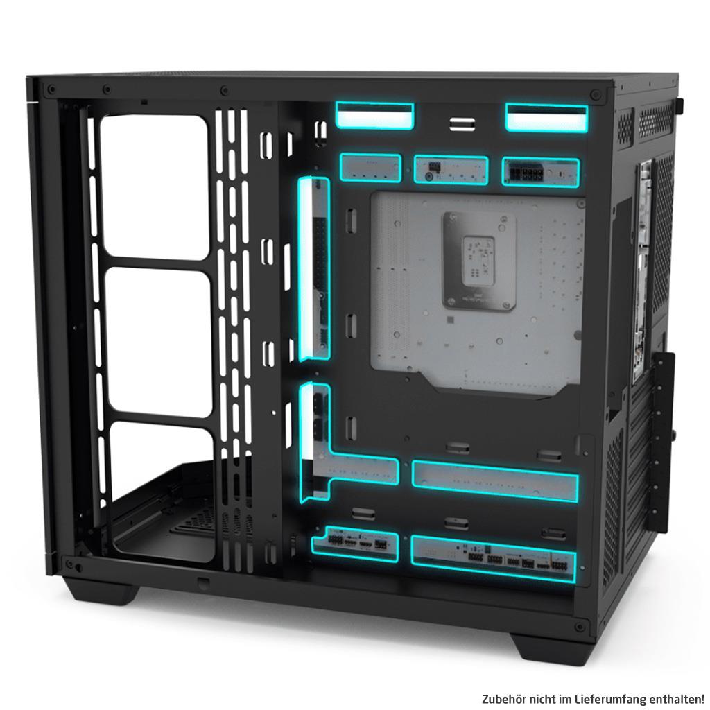 Rockstable Stonecliff Computer Case ATX, mATX, ITX 180° Glas Panorama | Unterstützt Mainboards mit hinteren Anschlüssen