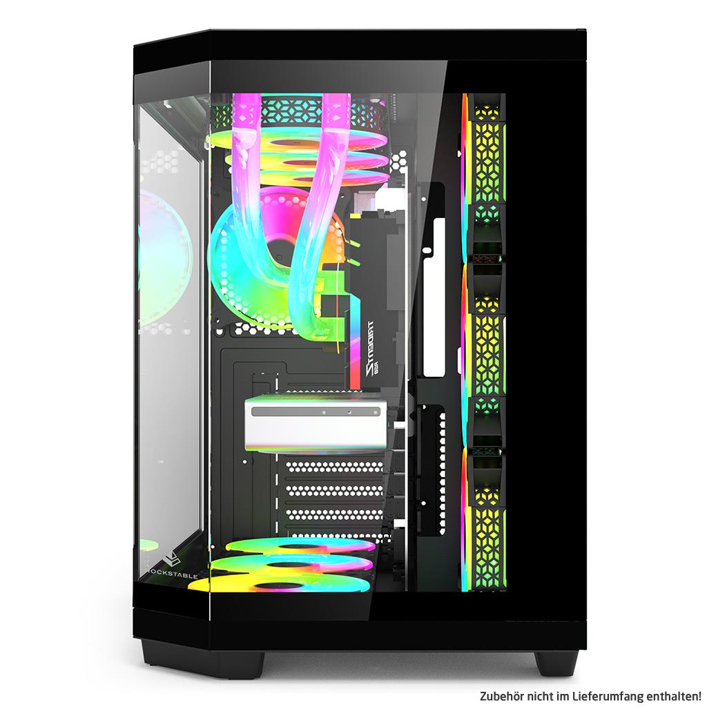 Rockstable Stonecliff Computer Case ATX, mATX, ITX 180° Glas Panorama | Unterstützt Mainboards mit hinteren Anschlüssen