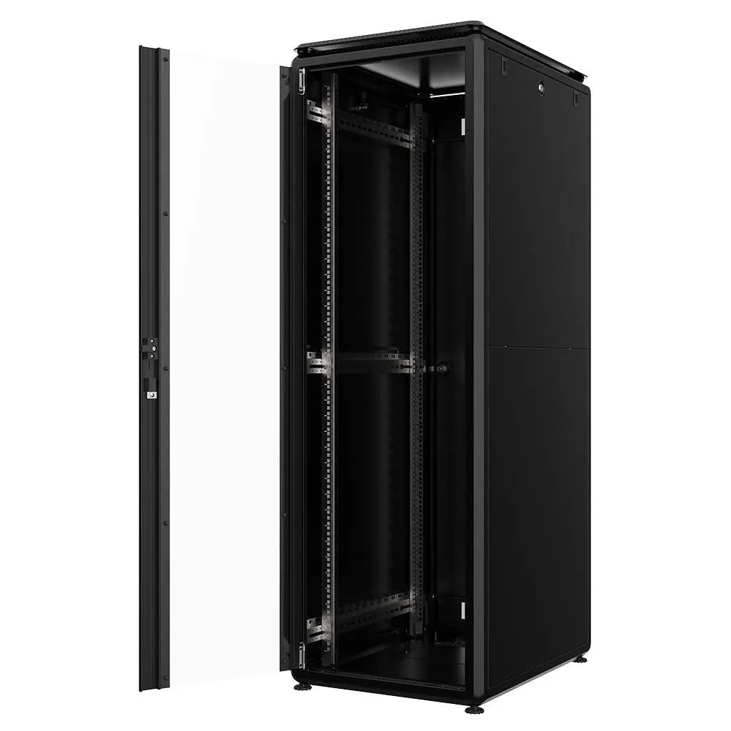 Rockstable PL 19" 42HE 600x800 black server rack with glass front door and removable side panels