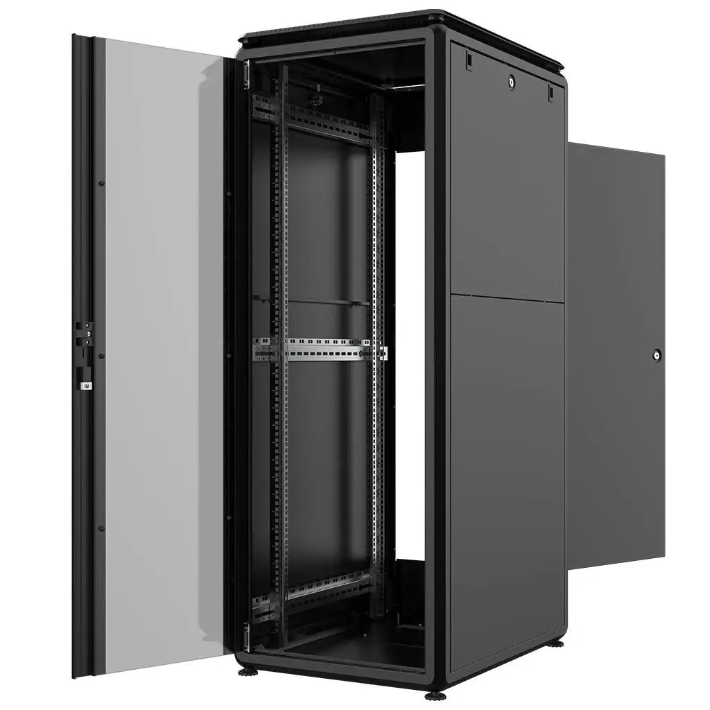 Rockstable PL 19" 32HE 600x800 open rack cabinet showing interior structure and doors