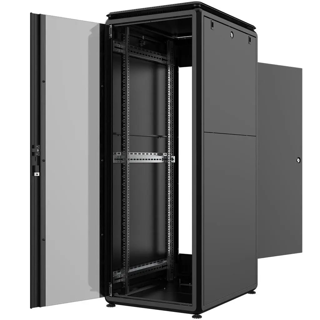Rockstable PL 19" 32HE 600x1000 open server rack with adjustable feet and removable side panels.