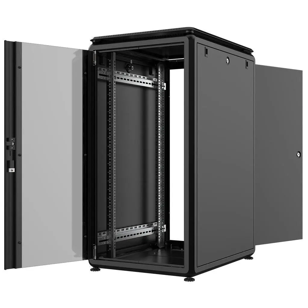 Rockstable PL 19" 22HE 600x800 open server cabinet showcasing its design and features.