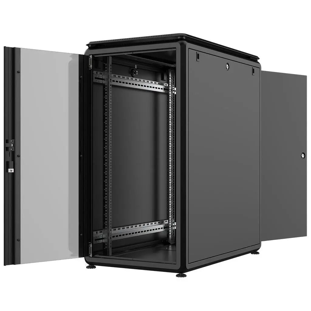 Rockstable PL 19" 22HE 600x1000 open rack enclosure displaying inner structure and doors.