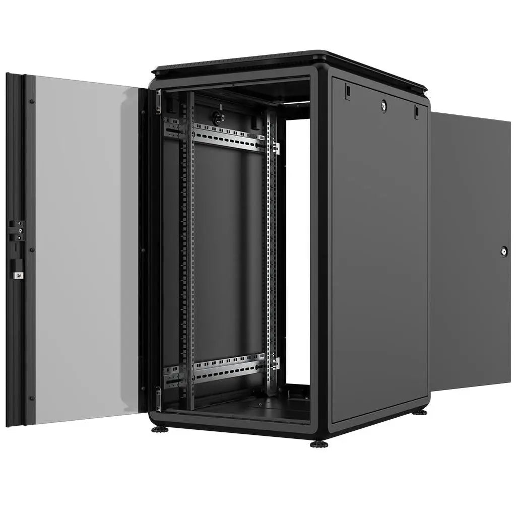 Rockstable PL 19" 20HE 600x800 open server rack cabinet showing interior structure and doors.