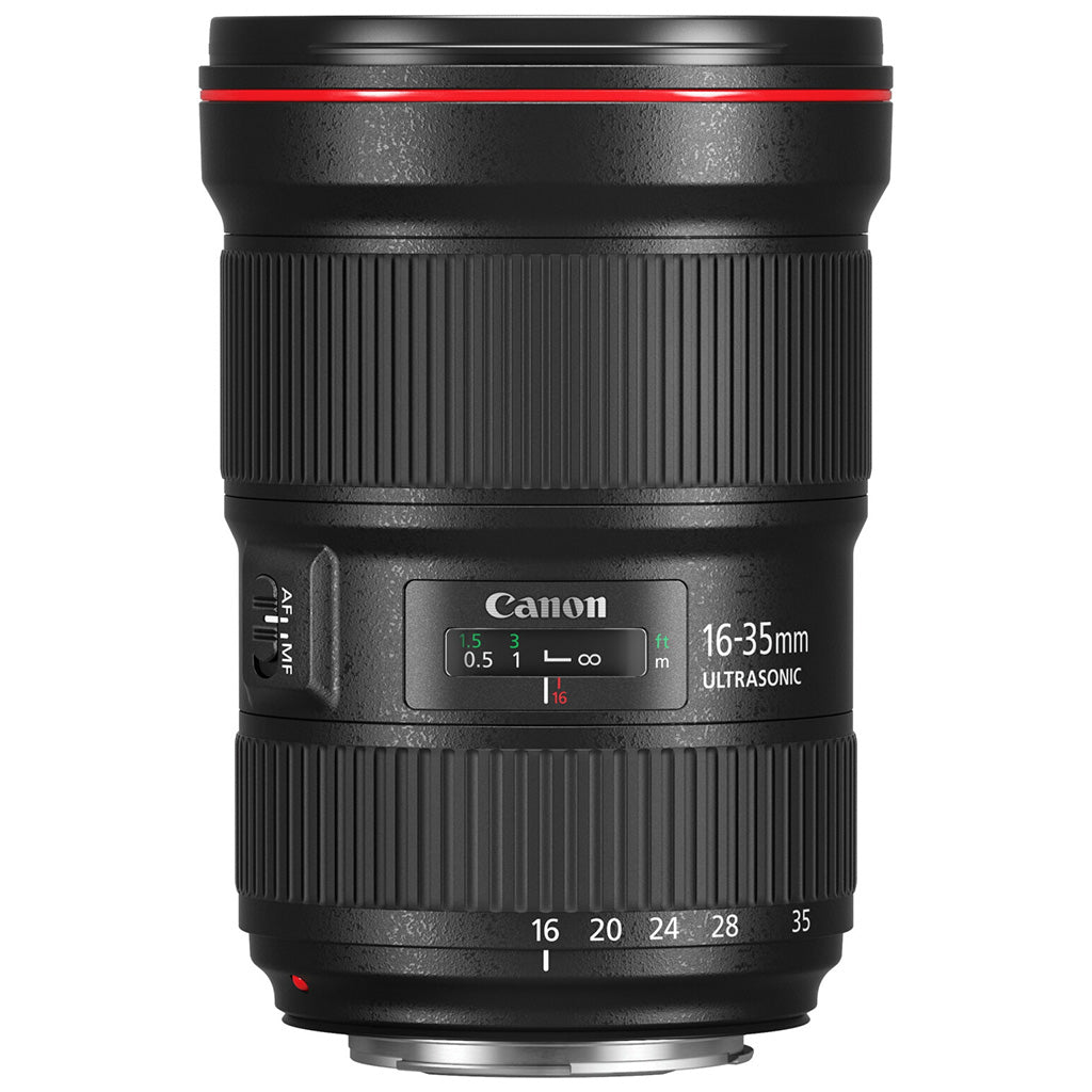 Canon EF 16-35mm ultra-wide zoom lens showcasing a robust design and advanced features for full-frame cameras.