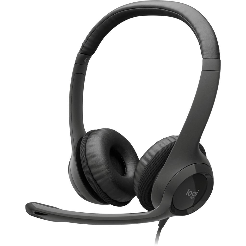 Logitech Headset H390 USB with padded ear cups and adjustable microphone for PC use.
