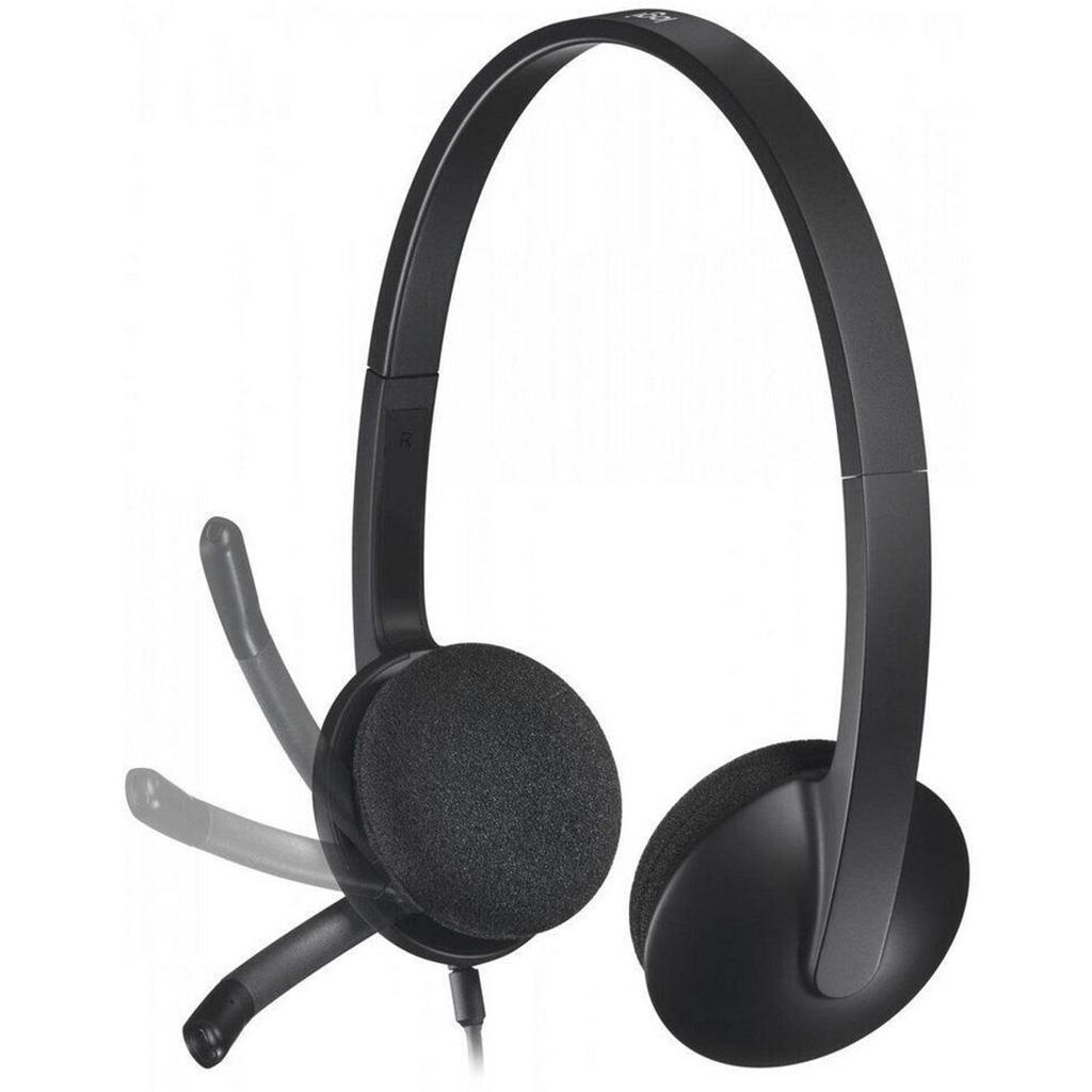 Logitech Headset H340 USB side view showcasing adjustable headband and ear cups.