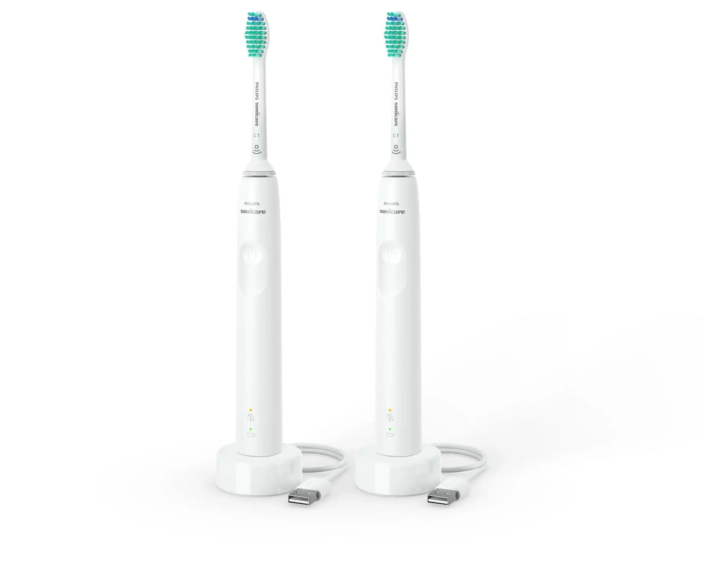 Philips Sonicare 3100 elektrische Zahnbürste, 2 Stück mit USB-Ladegerät und langer Akkulaufzeit.