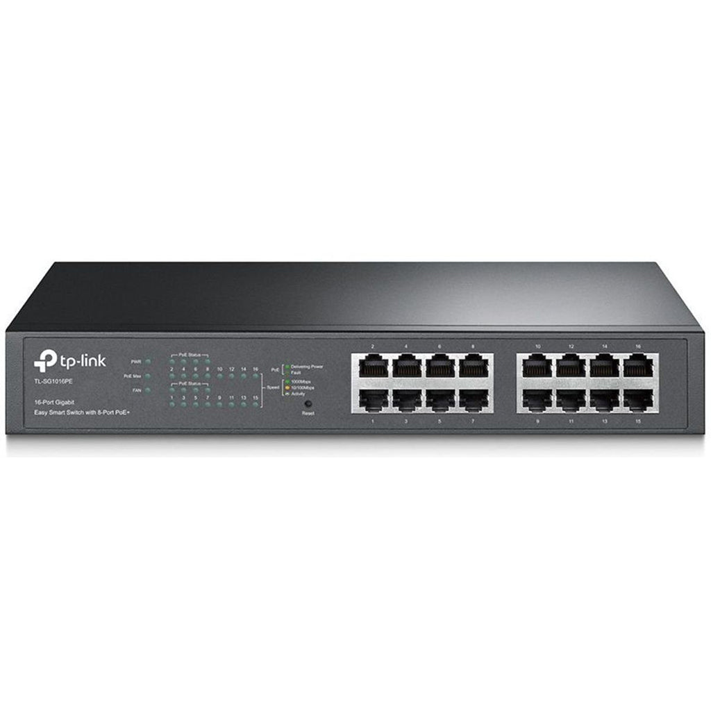 TP-Link TL-SG1016PE 16-port PoE switch with Gigabit Ethernet support and robust performance.