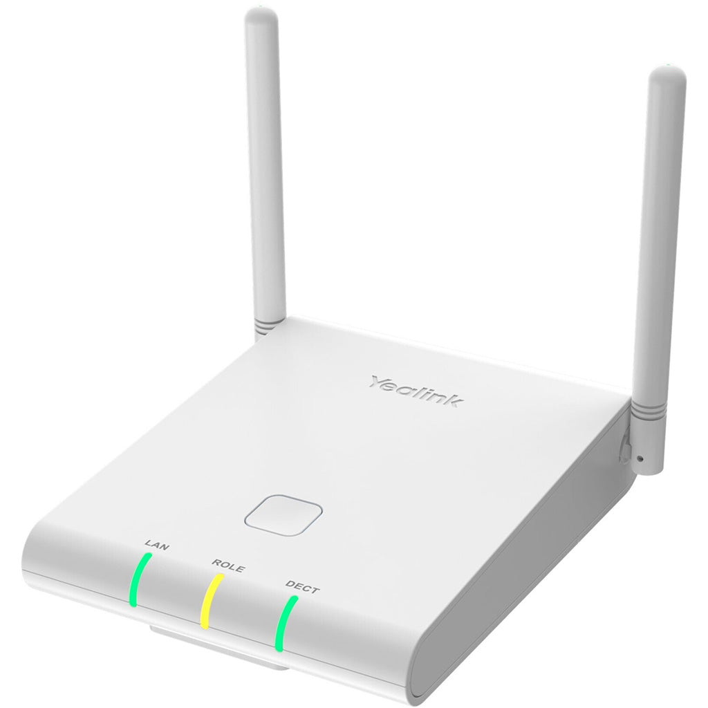 Yealink W90B DECT base station with modular design, SIP protocol support, and multiple voice codecs.