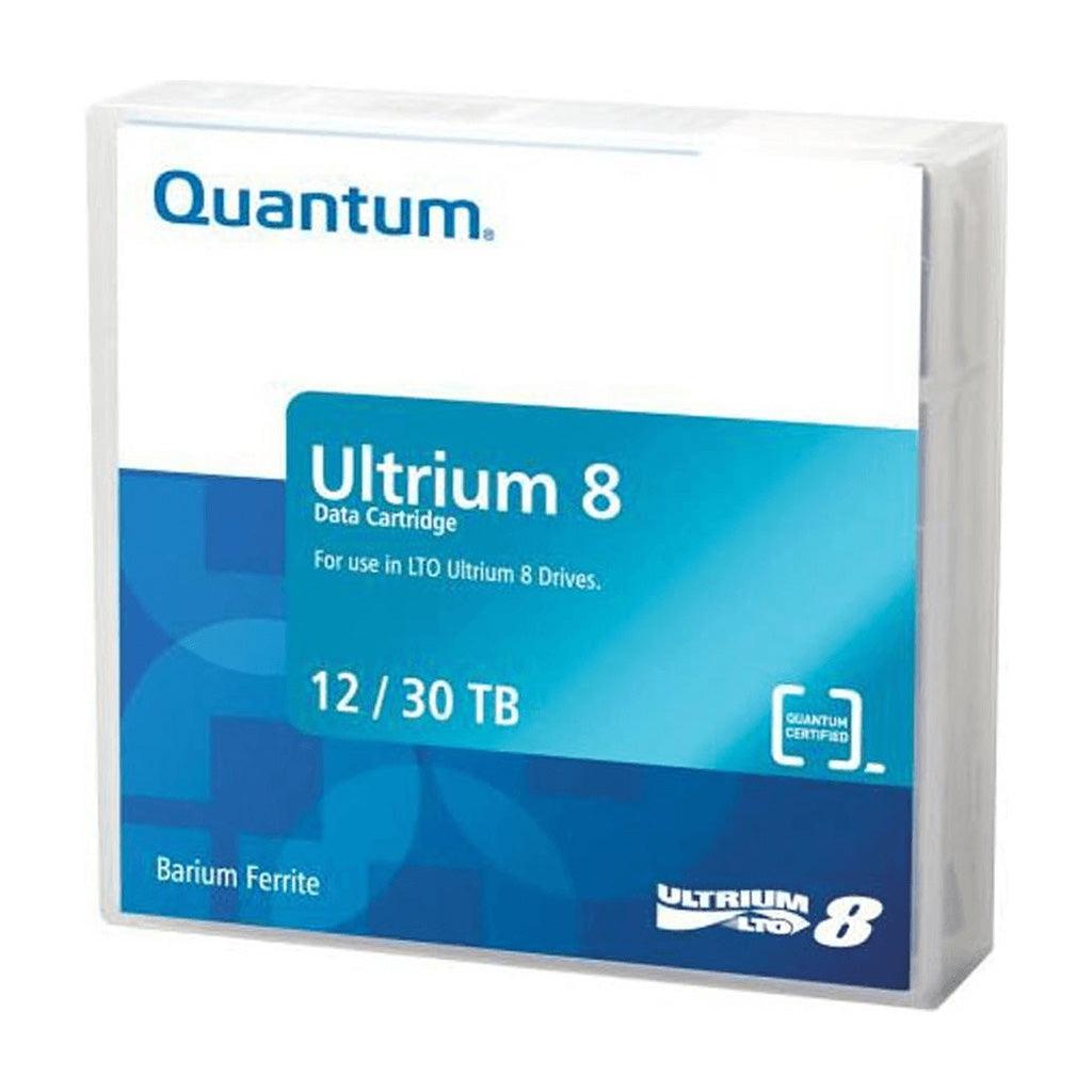 Quantum LTO-8 Ultrium 12/30TB data cartridge for LTO Ultrium 8 drives, 960m length, 12TB native, 30TB compressed.