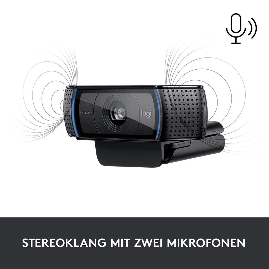 Logitech Webcam C920 HD Pro USB with stereo sound and dual microphones for enhanced audio quality.