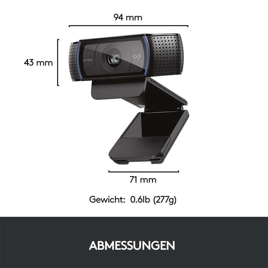 Logitech Webcam C920 HD Pro USB dimensions with size details and weight.