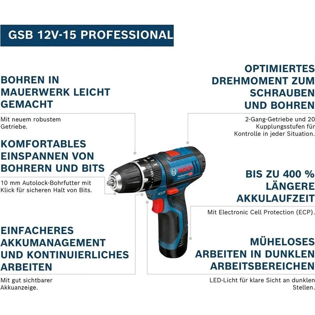 Bosch Professional 12V System accuklopboormachine GSB 12V-15 (zonder accu/oplader)