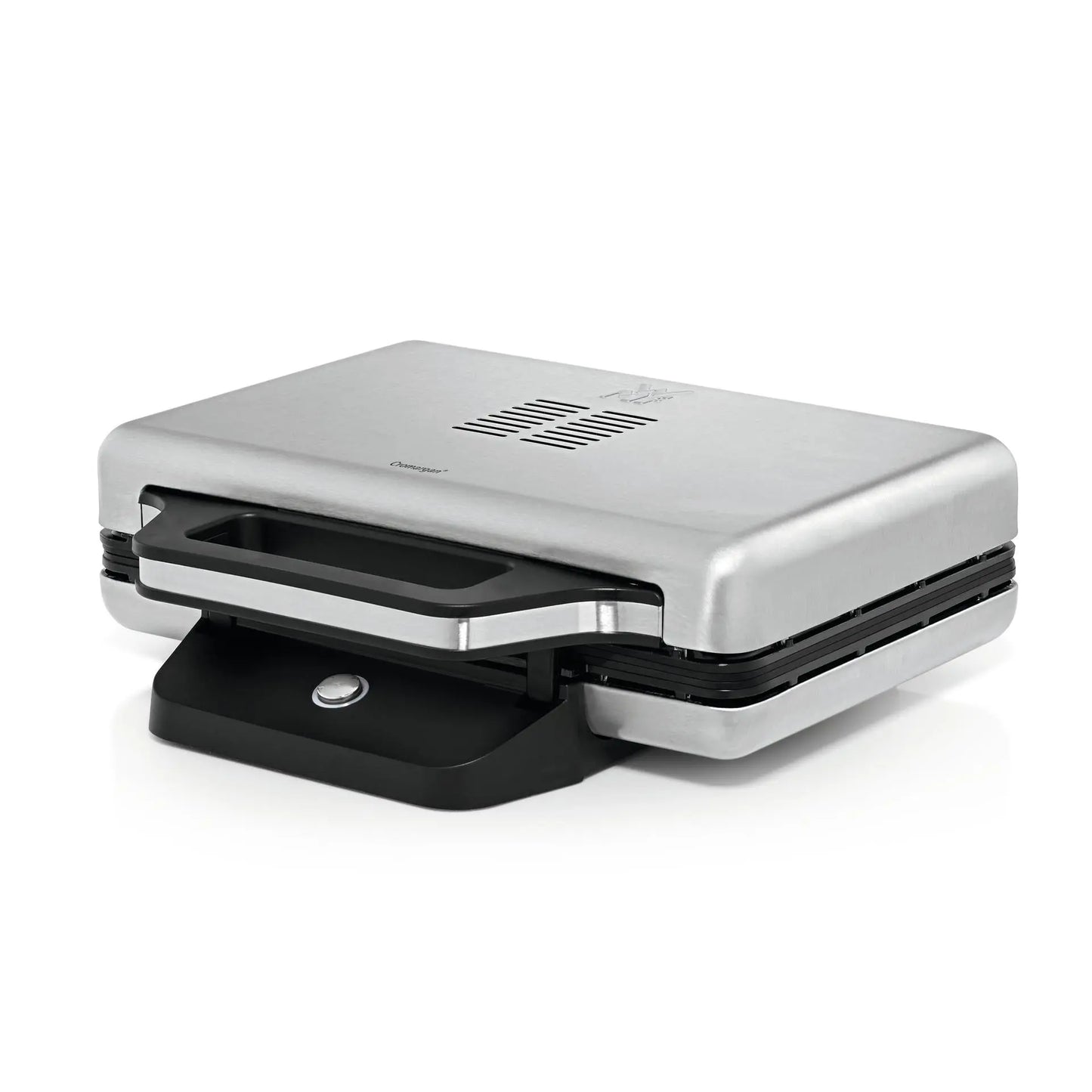 WMF Lono Sandwich Maker in stainless steel with a sleek black handle and LED indicators.