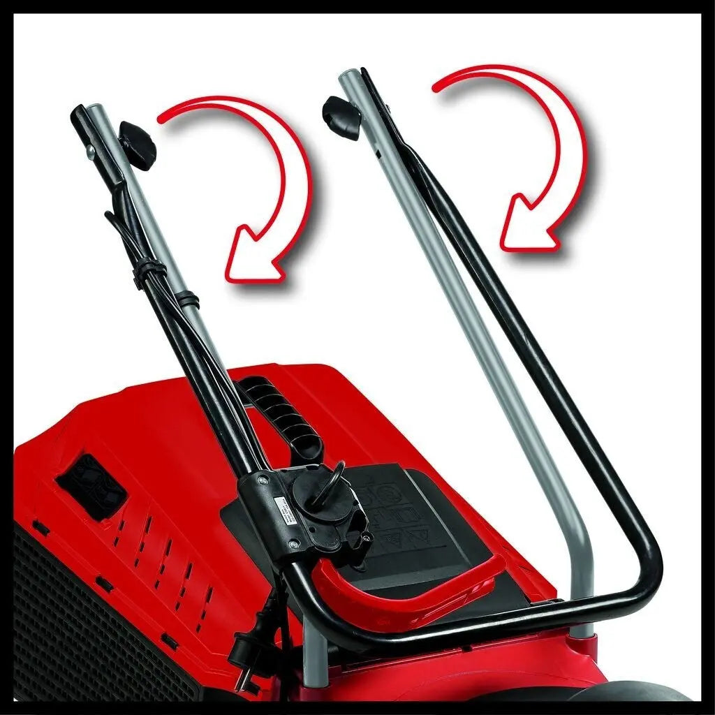 Einhell GC-EM 1032 elektrische grasmaaier (1.000 W, aanbevolen voor gazons tot 300 m², 3-traps maaihoogteverstelling per wiel, inklapbare duwboom, 30 l grasopvangbak)