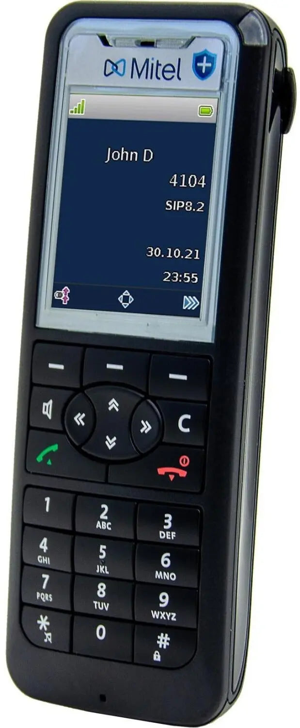 Mitel 612dt Handset with display showing contact information and keypad features.