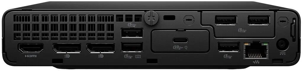HP ProDesk 4 Mini G1i Core Ultra U5-235T 16/512GB W11 Pro Damaged Box back panel with ports and connections.