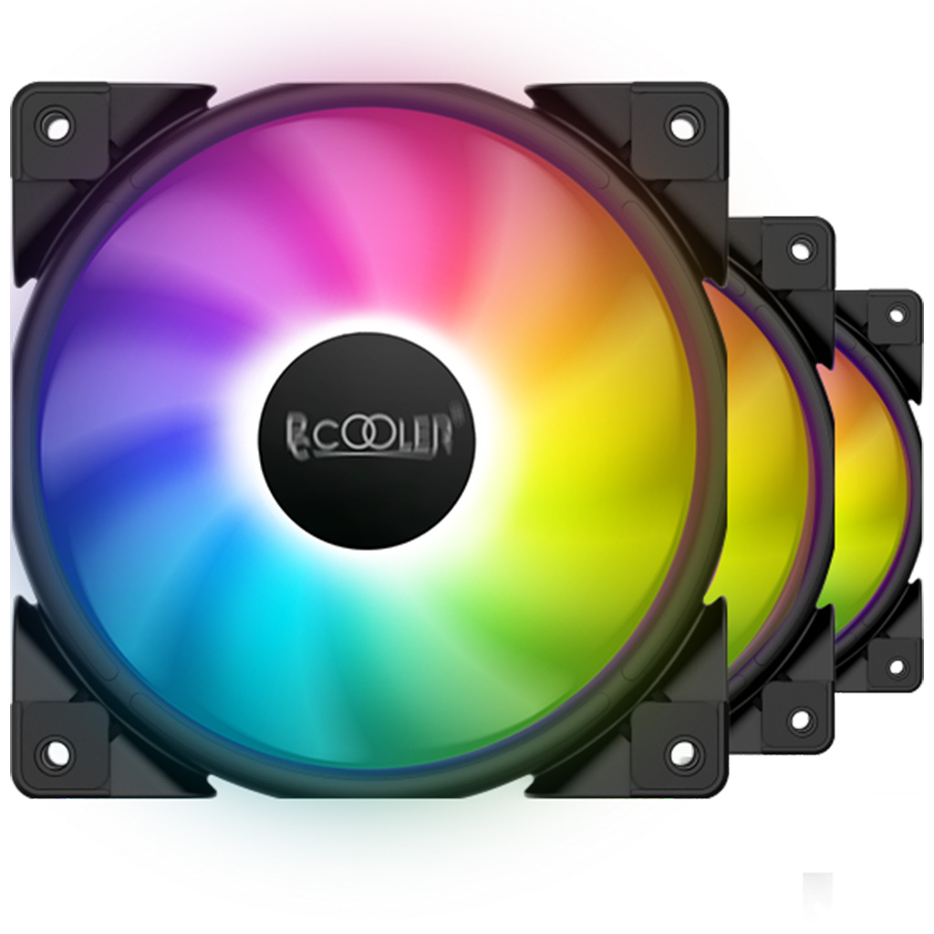 PCCOOLER FRGB Lüfter 3 in 1 Kit - bis zu 1800 U/min und 45,3 CFM - steuerbare RGB LEDs - CORONA-FRGB-3I1 - 6940526103981 - Brocon Shop