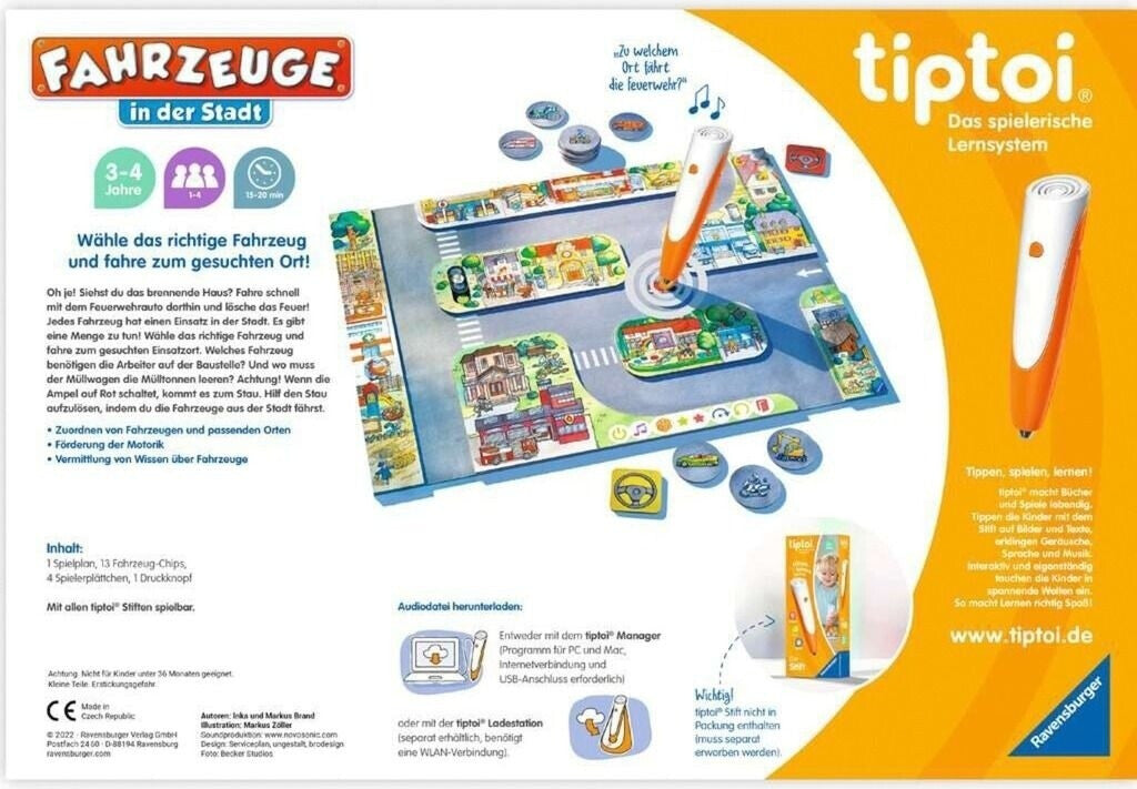 Ravensburger tiptoi Spiel 00127 Fahrzeuge in der Stadt - Lernspiel ab 3 Jahren, lehrreiches Zuordnungsspiel für Jungen und Mädchen, für 1-4 Spieler