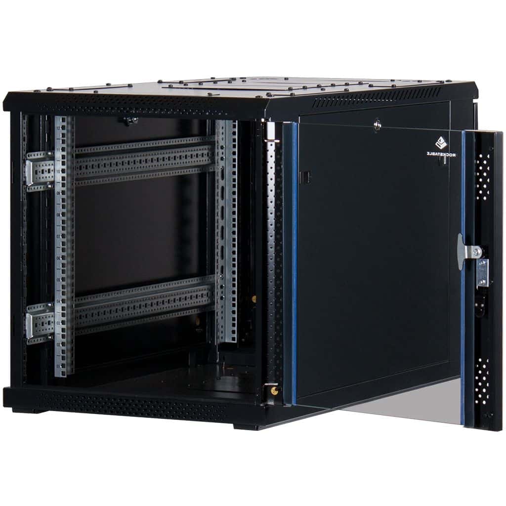 Rockstable 12HE 19 Zoll Serverschrank Netzwerkschrank mit Glastür - Schwarz