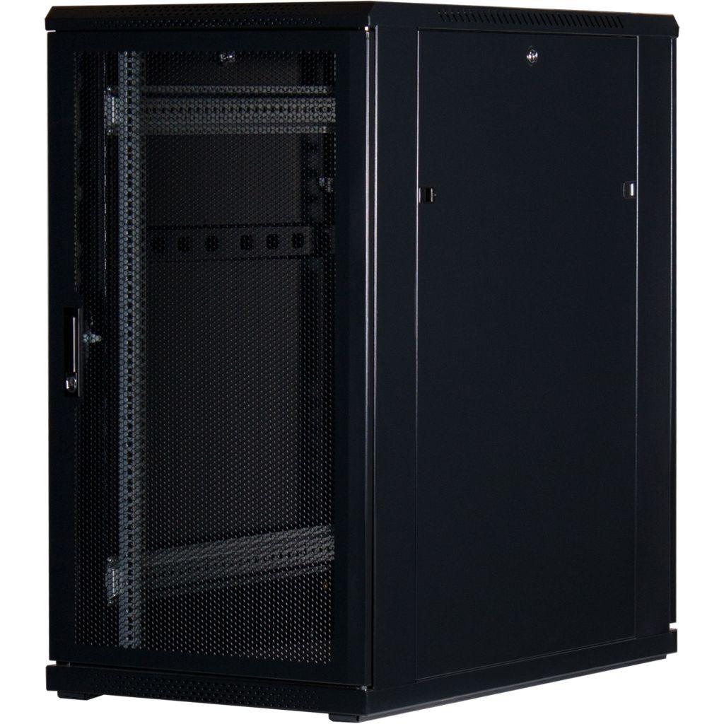 Rockstable 22HE 19 Zoll Serverschrank Netzwerkschrank mit perforierten Türen - Schwarz