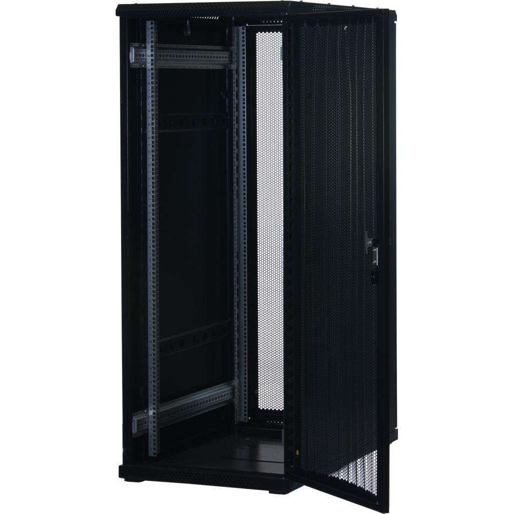 Rockstable 32HE 19 Zoll Serverschrank Netzwerkschrank mit perforierten Türen - Schwarz
