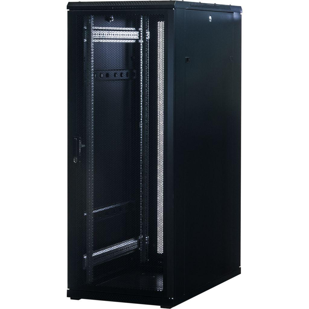 Rockstable 32HE 19 Zoll Serverschrank Netzwerkschrank mit perforierten Türen - Schwarz