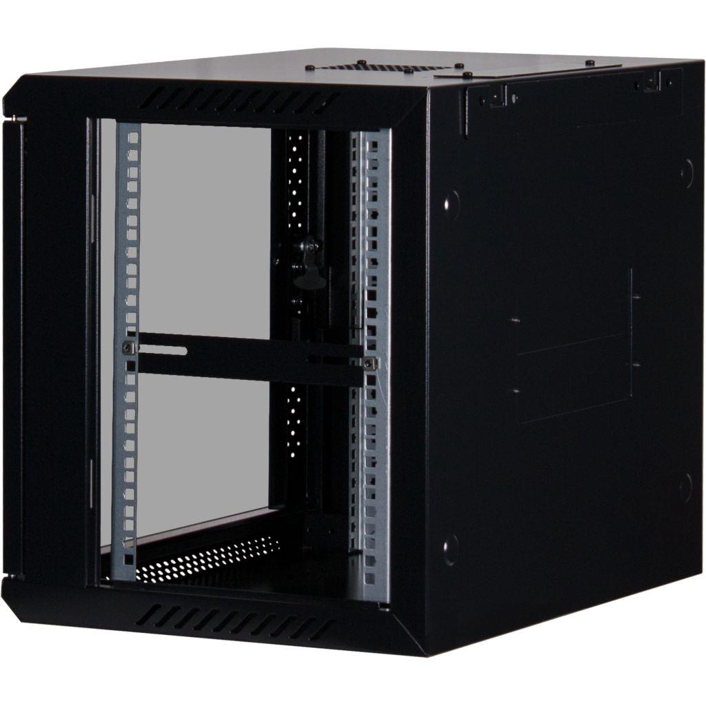 Rockstable 9HE Netzwerkschrank, Serverschrank - 19 Zoll Wandmontage - (BxTxH) 600x440x503mm mit Glastür - Schwarz - Abschließbar - Vormontiert - Traglast 60kg