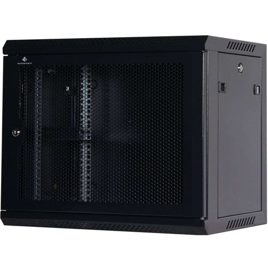 Rockstable 9HE Netzwerkschrank, Serverschrank - 19 Zoll Wandmontage - (BxTxH) 600x440x503mm mit perforierter Tür - Schwarz - Abschließbar - Vormontiert - Traglast 60kg - RS19-6409PP - 4260714310215