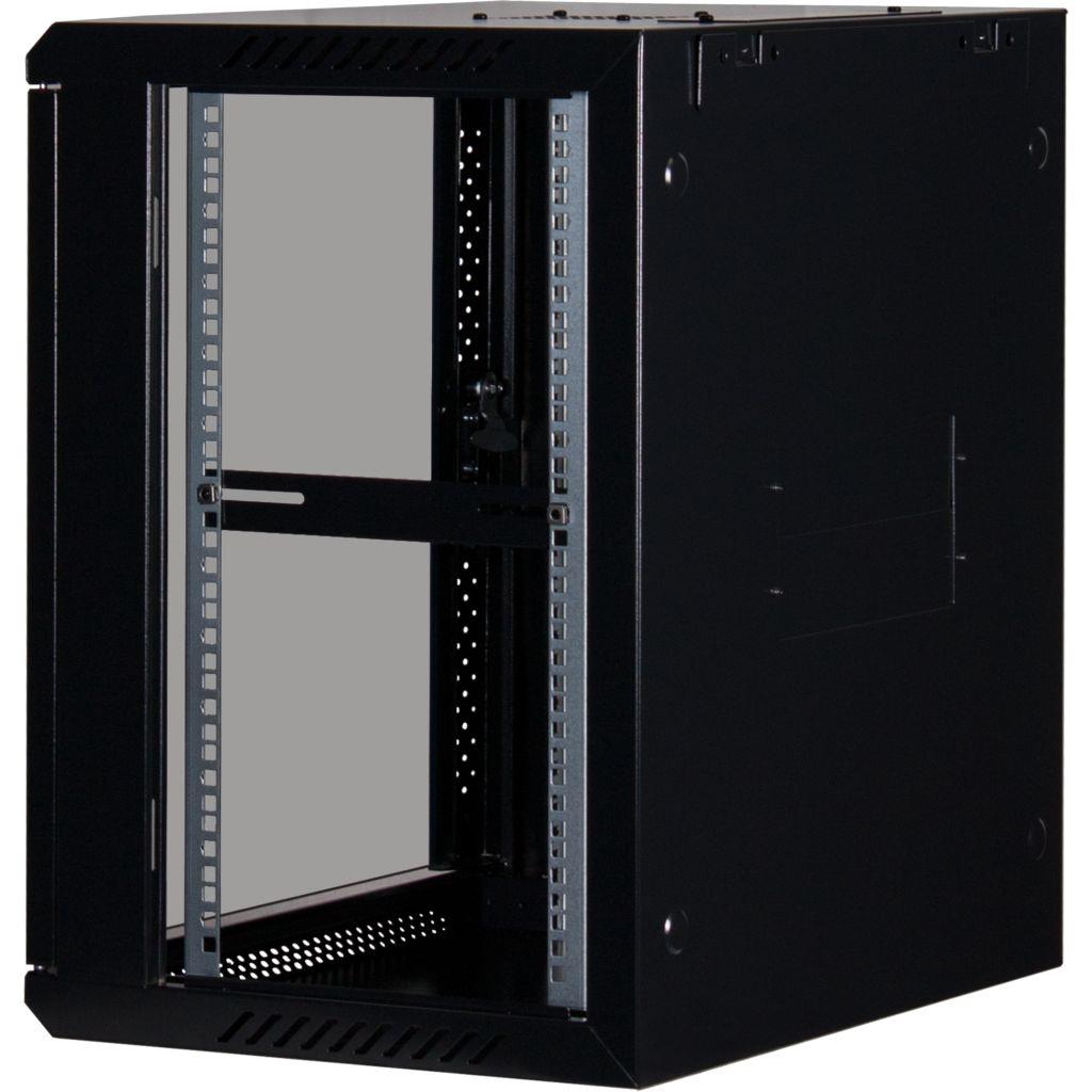 Rockstable 12HE Netzwerkschrank, Serverschrank - 19 Zoll Wandmontage - (BxTxH) 600x440x637mm mit Glastür - Schwarz - Abschließbar - Vormontiert - Traglast 60kg