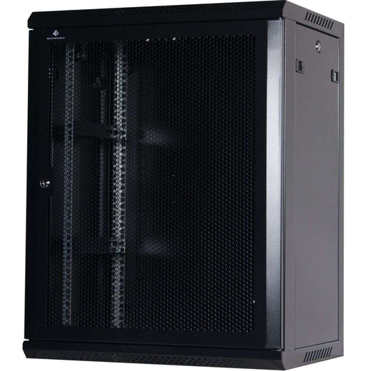 Rockstable 15HE Netzwerkschrank, Serverschrank - 19 Zoll Wandmontage - (BxTxH) 600x440x770mm mit perforierter Tür - Schwarz - Abschließbar - Vormontiert - Traglast 60kg - RS19-6415PP - 4260714310239