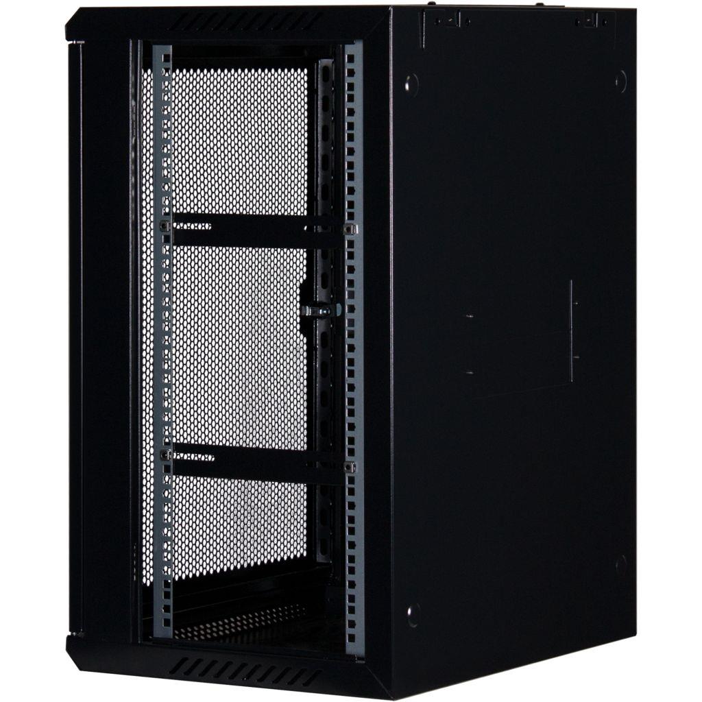 Rockstable 15HE Netzwerkschrank, Serverschrank - 19 Zoll Wandmontage - (BxTxH) 600x440x770mm mit perforierter Tür - Schwarz - Abschließbar - Vormontiert - Traglast 60kg