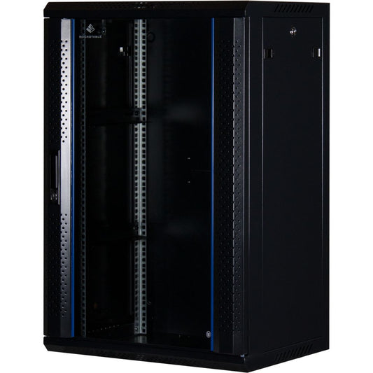 Rockstable 18HE Netzwerkschrank, Serverschrank - 19 Zoll Wandmontage - (BxTxH) 600x440x900mm mit Glastür - Schwarz - Abschließbar - Vormontiert - Traglast 60kg - RS19-6418 - 4260714310086