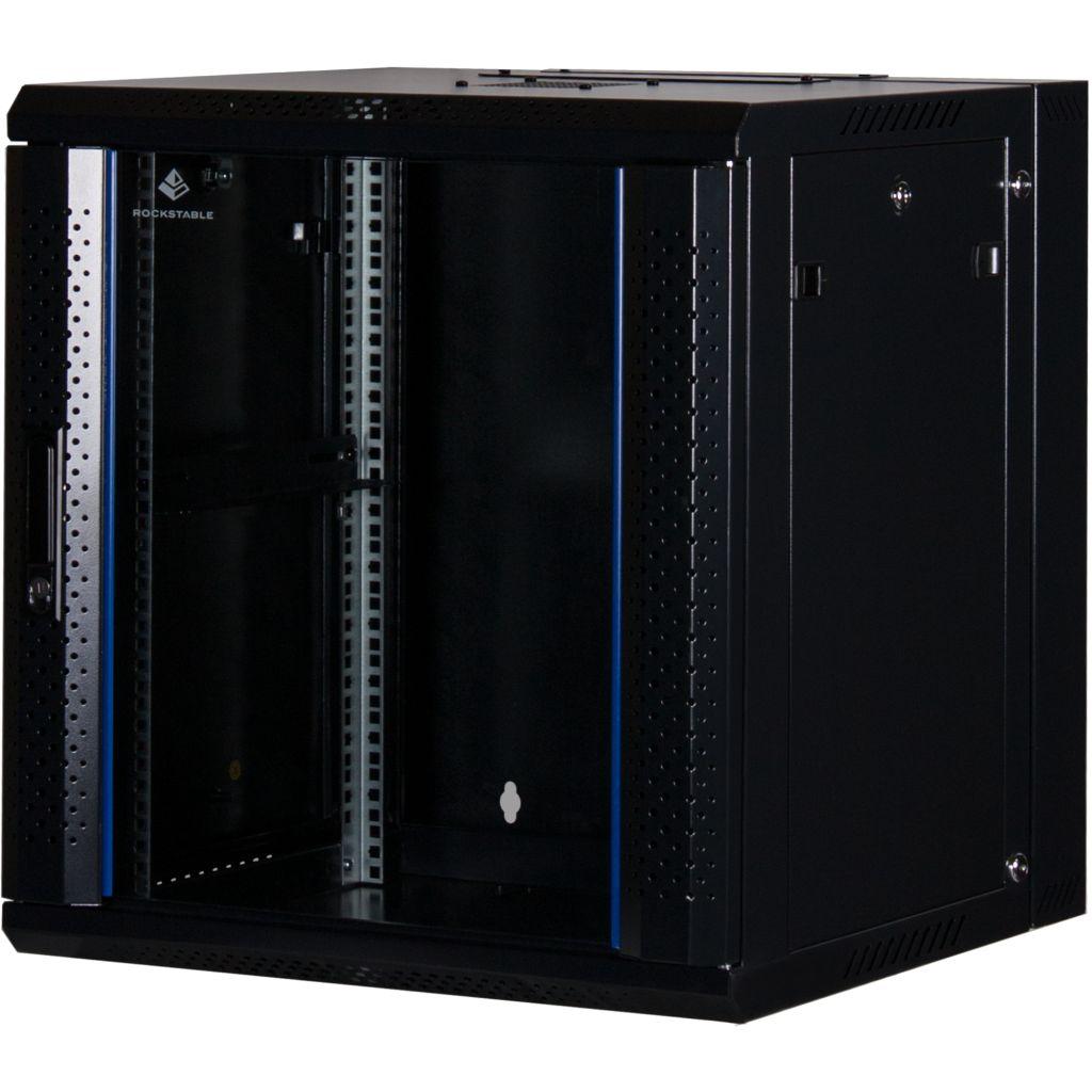 Rockstable 12HE Netzwerkschrank, Serverschrank - 19 Zoll Wandmontage - (BxTxH) 600x600x637mm mit Glastür - Schwarz - Abschließbar - Vormontiert - Traglast 60kg - RS19-6612 - 4260714310284