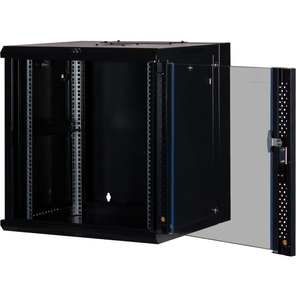 Rockstable 12HE Netzwerkschrank, Serverschrank - 19 Zoll Wandmontage - (BxTxH) 600x600x637mm mit Glastür - Schwarz - Abschließbar - Vormontiert - Traglast 60kg - RS19-6612 - 4260714310284