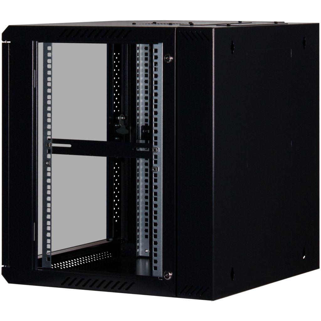 Rockstable 12HE Netzwerkschrank, Serverschrank - 19 Zoll Wandmontage - (BxTxH) 600x600x637mm mit Glastür - Schwarz - Abschließbar - Vormontiert - Traglast 60kg - RS19-6612 - 4260714310284