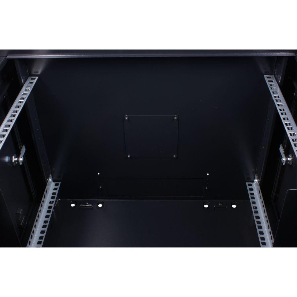 Rockstable 12HE Netzwerkschrank, Serverschrank - 19 Zoll Wandmontage - (BxTxH) 600x600x637mm mit Glastür - Schwarz - Abschließbar - Vormontiert - Traglast 60kg - RS19-6612 - 4260714310284