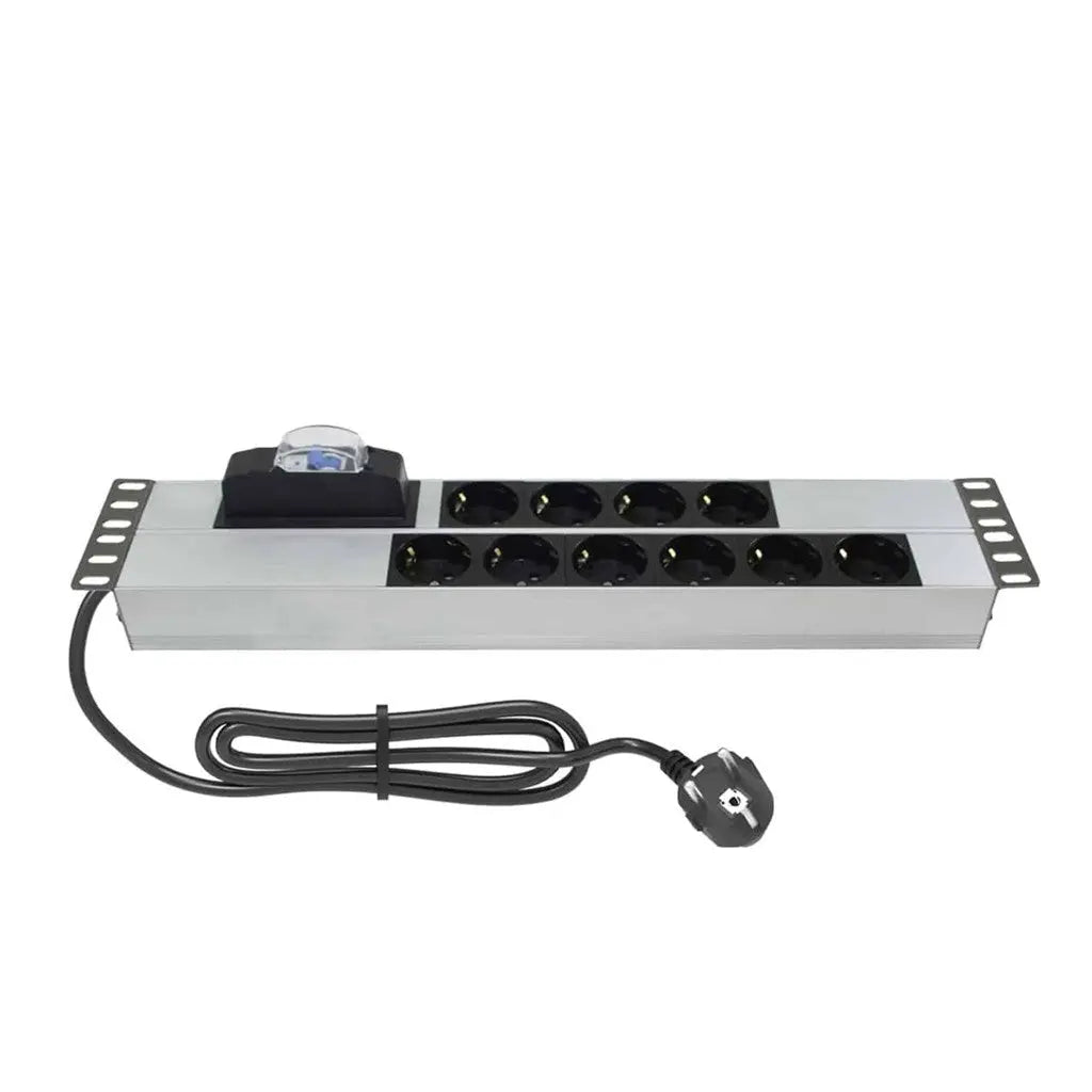 Rockstable PL 19" 10er Steckdose – 2HE PDU (4000 W) mit 10 Steckplätzen und Aluminium-Gehäuse.