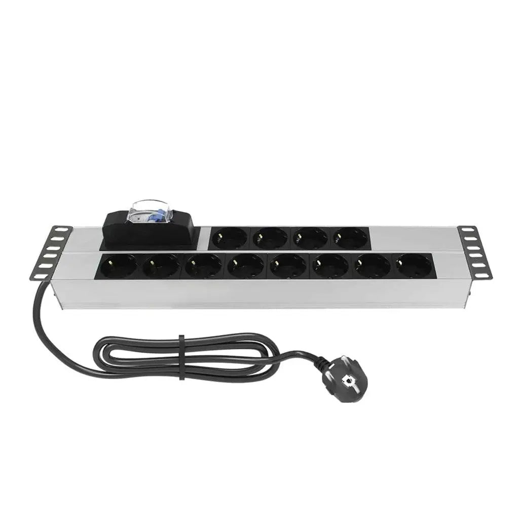 Rockstable PL 19" 12er Steckdose mit 12 Steckplätzen, Aluminium-Gehäuse, für Rack-Montage.