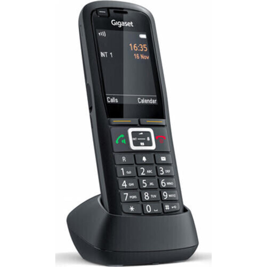 Gigaset R700H PRO DECT cordless phone with 2.4" TFT display, modern design and calendar feature in black.