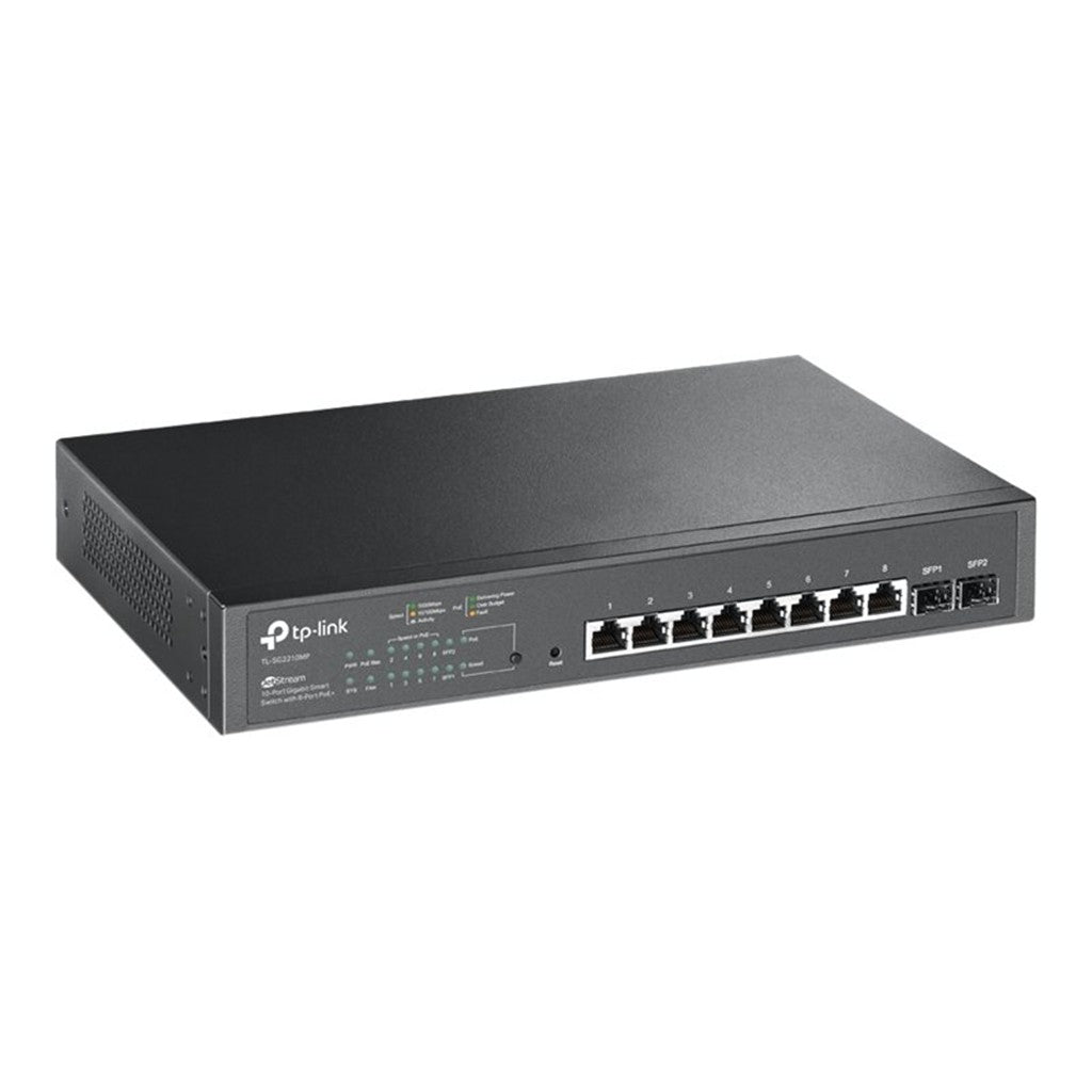 TP-LINK JetStream -8-Port-Gigabit-Smart-PoE-Switch mit 2 SFP-Slots - Managed - L2/L2+ - Gigabit Ethernet (10/100/1000) - Power over Ethernet (PoE) - Rack-Einbau - 1U