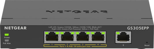 Netgear Plus GS305EPP - Switch - Smart - 5 x 10/100/1000 (4 PoE+) Netgear