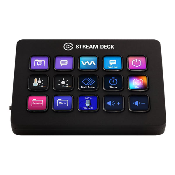 Elgato Stream Deck MK.2 with 15 customizable keys and vibrant LCD display for streaming and gaming.