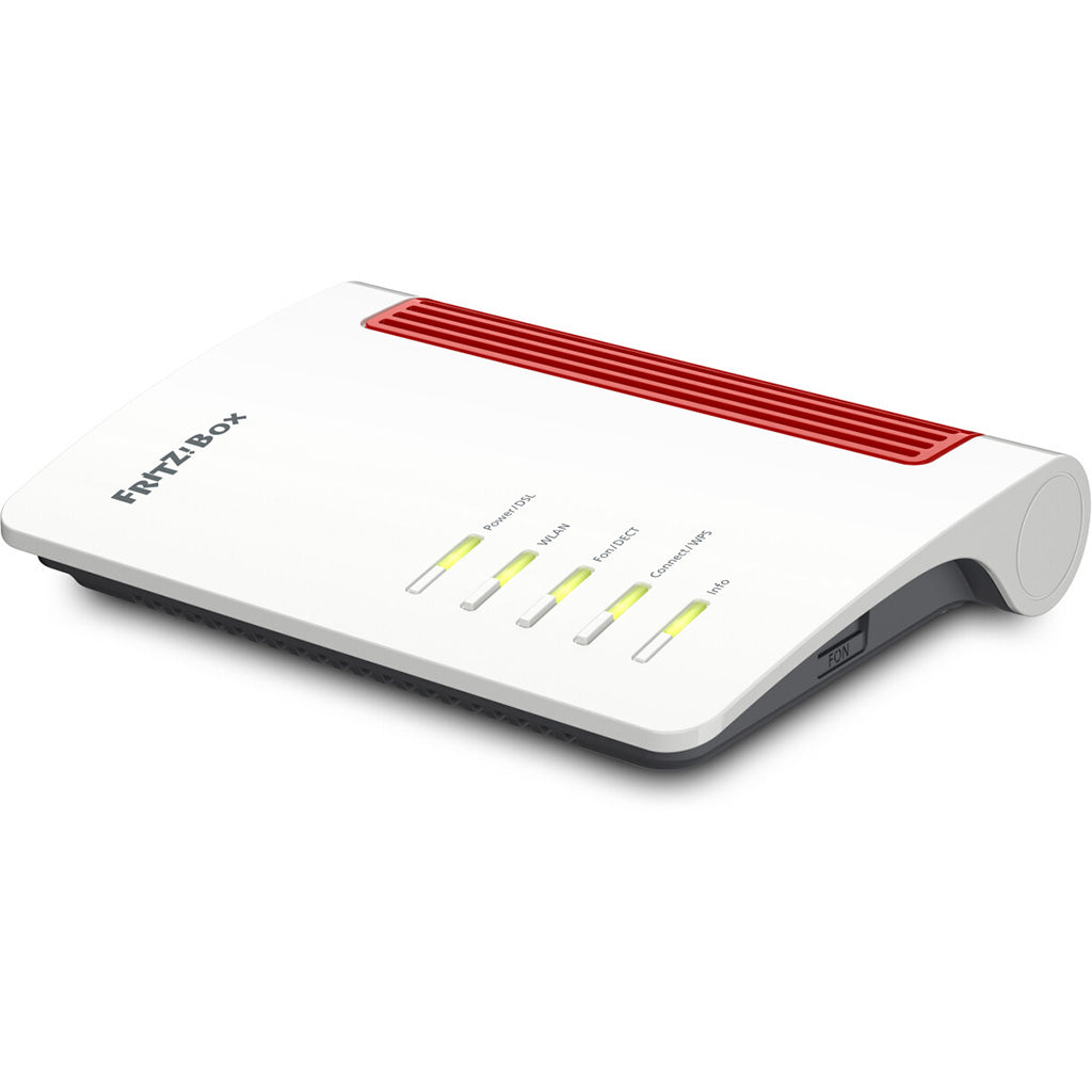 AVM FRITZ!Box 7530 AX wireless router with LED status indicators and red accents.
