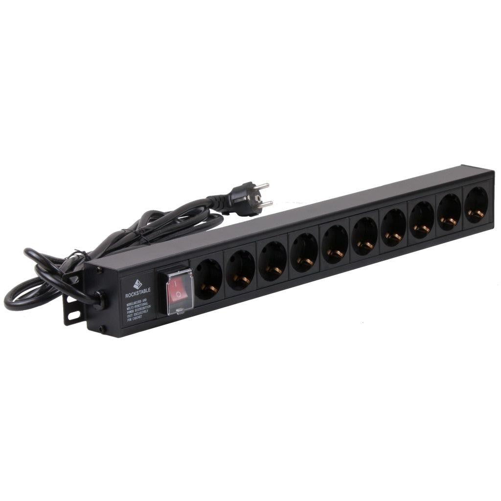 Rockstable 10-Fache Steckdosenleiste - Stromverteiler - Schwarz - 1U - 2 m - 125/250 V - 50 - 60 Hz