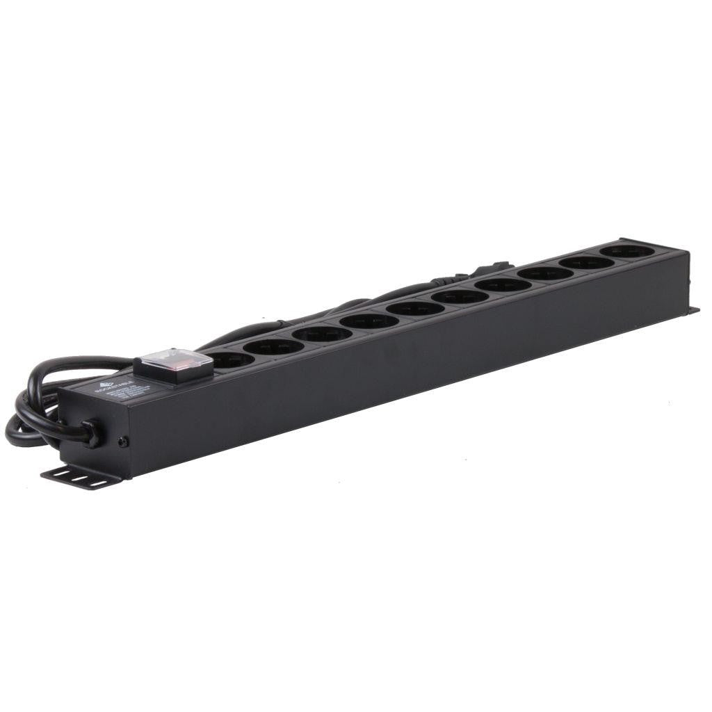 Rockstable 10-Fache Steckdosenleiste - Stromverteiler - Schwarz - 1U - 2 m - 125/250 V - 50 - 60 Hz