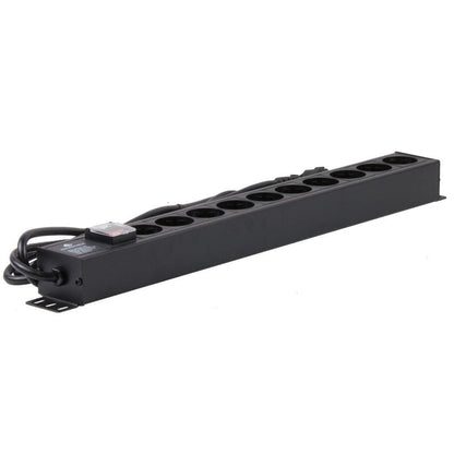 Rockstable 10-Fache Steckdosenleiste - Stromverteiler - Schwarz - 1U - 2 m - 125/250 V - 50 - 60 Hz