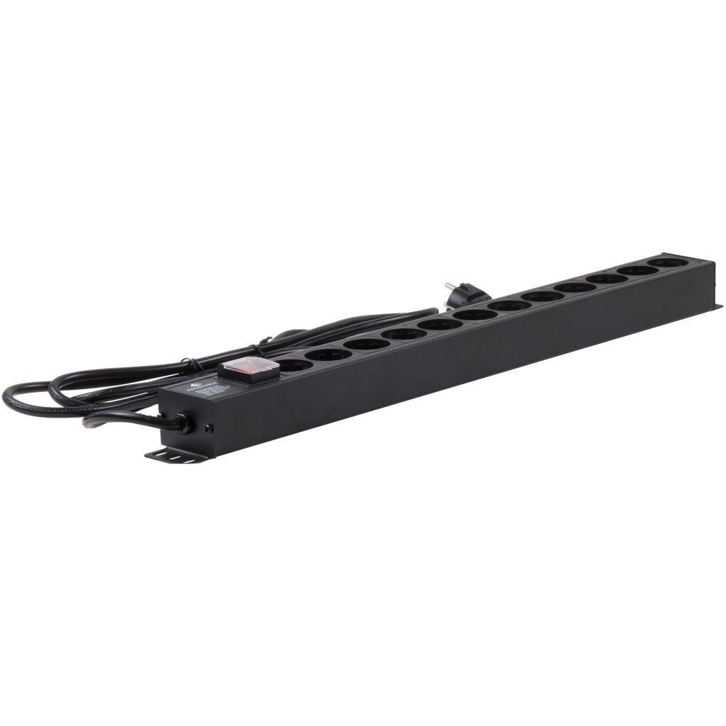 Rockstable 12-Fache Steckdosenleiste - Stromverteiler - Schwarz - 1U - 2 m - 125/250 V - 50 - 60 Hz
